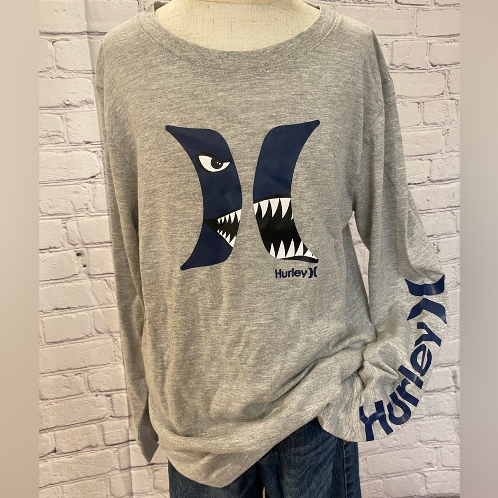 Hurley Boys M(10/12) Shark Hurley Emblem Heather Grey Long-Sleeved T-Shirt (NWT)
